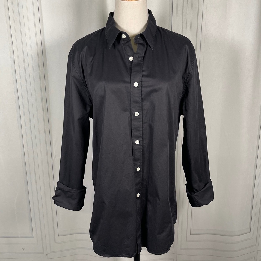 Everlane The Relaxed Poplin Shirt – Black with White Buttons –‎ Size Large